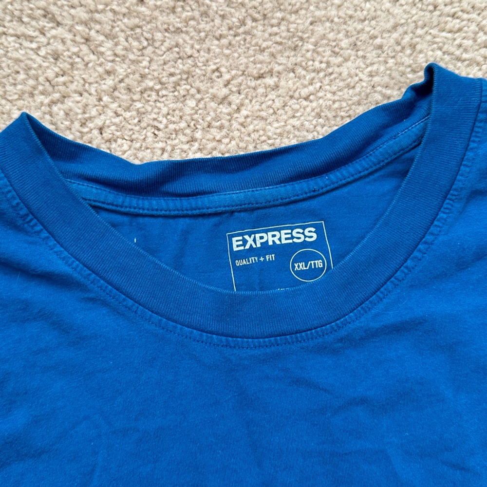 Express EXP-NYC Blue Racer Stripe Shirt Size Medium Street Wear Short Sleeve - Picture 4 of 4